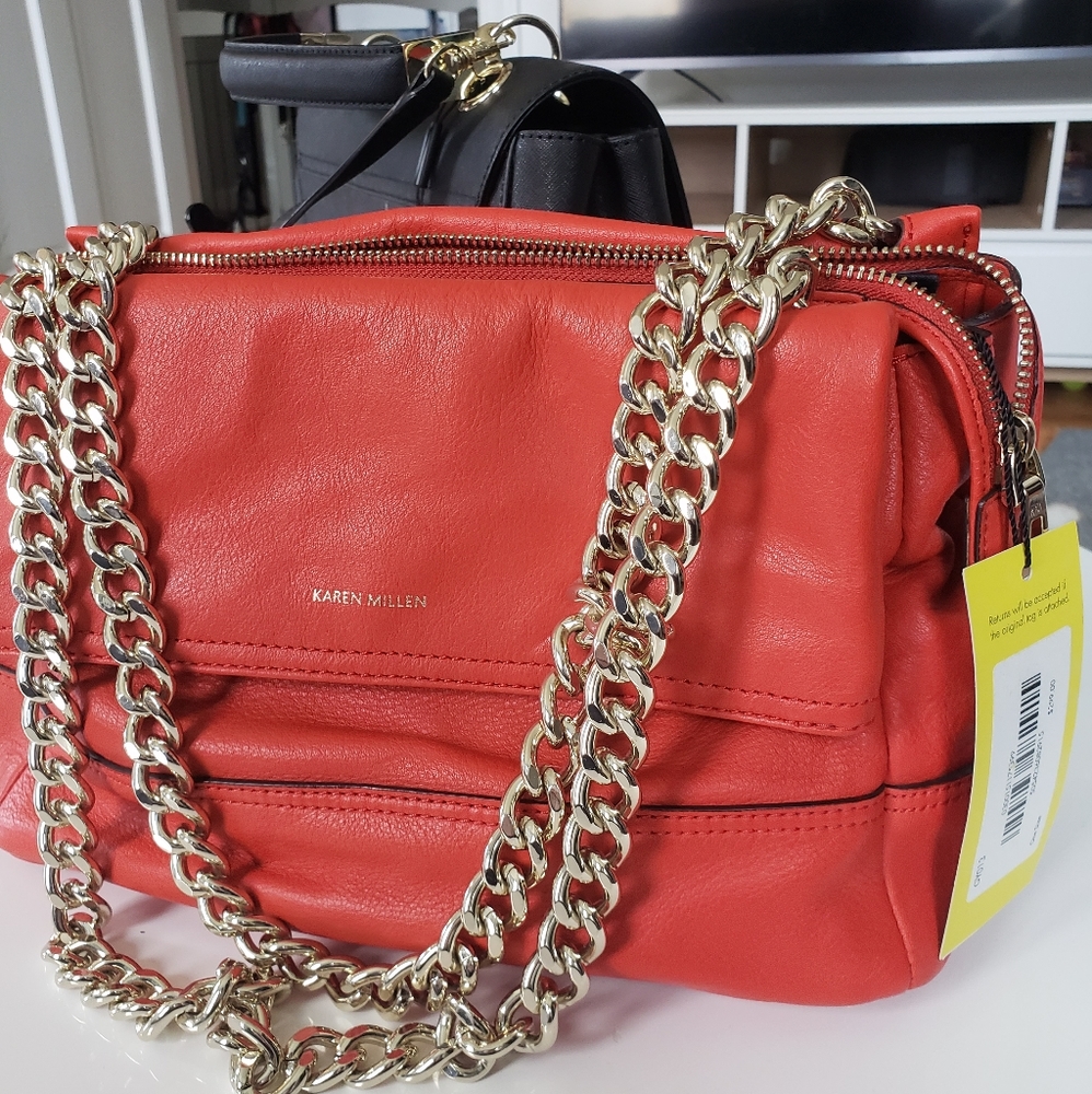 Karen millen genuine red leather handbag